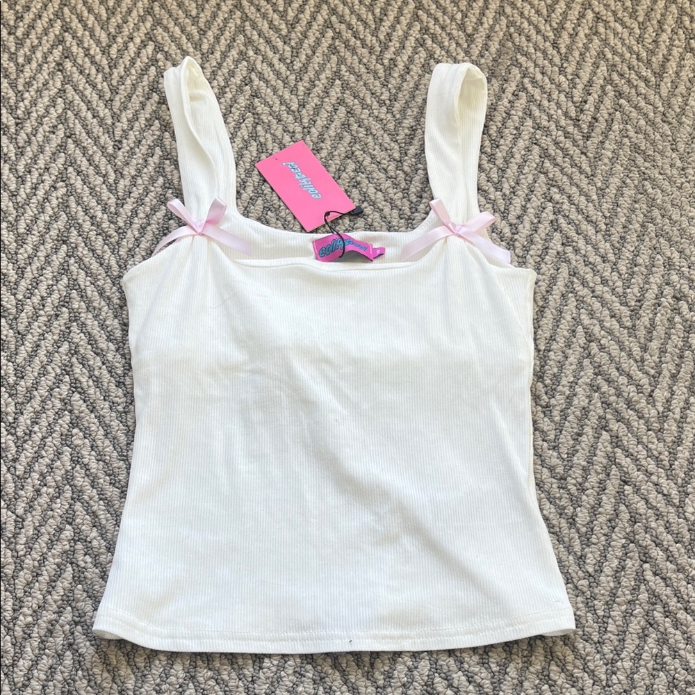 Edikted White ribbed  Tank Top with Pink Bows